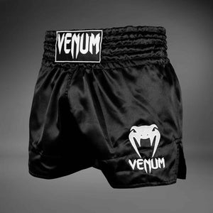Muay Thai Shorts Black / White / White Premium Kickboxing Training Fight Shorts