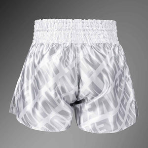 Muay Thai Shorts White/Silver Premium Kickboxing Training Fight Shorts