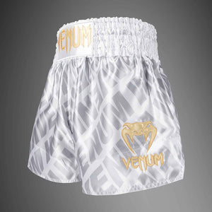 Muay Thai Shorts White/Silver Premium Kickboxing Training Fight Shorts