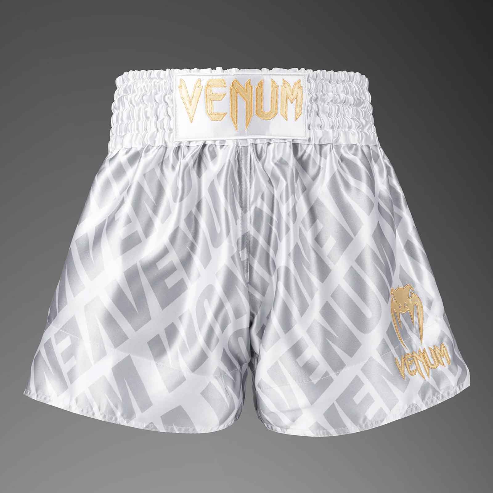 Muay Thai Shorts White/Silver Premium Kickboxing Training Fight Shorts