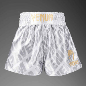 Muay Thai Shorts White/Silver Premium Kickboxing Training Fight Shorts