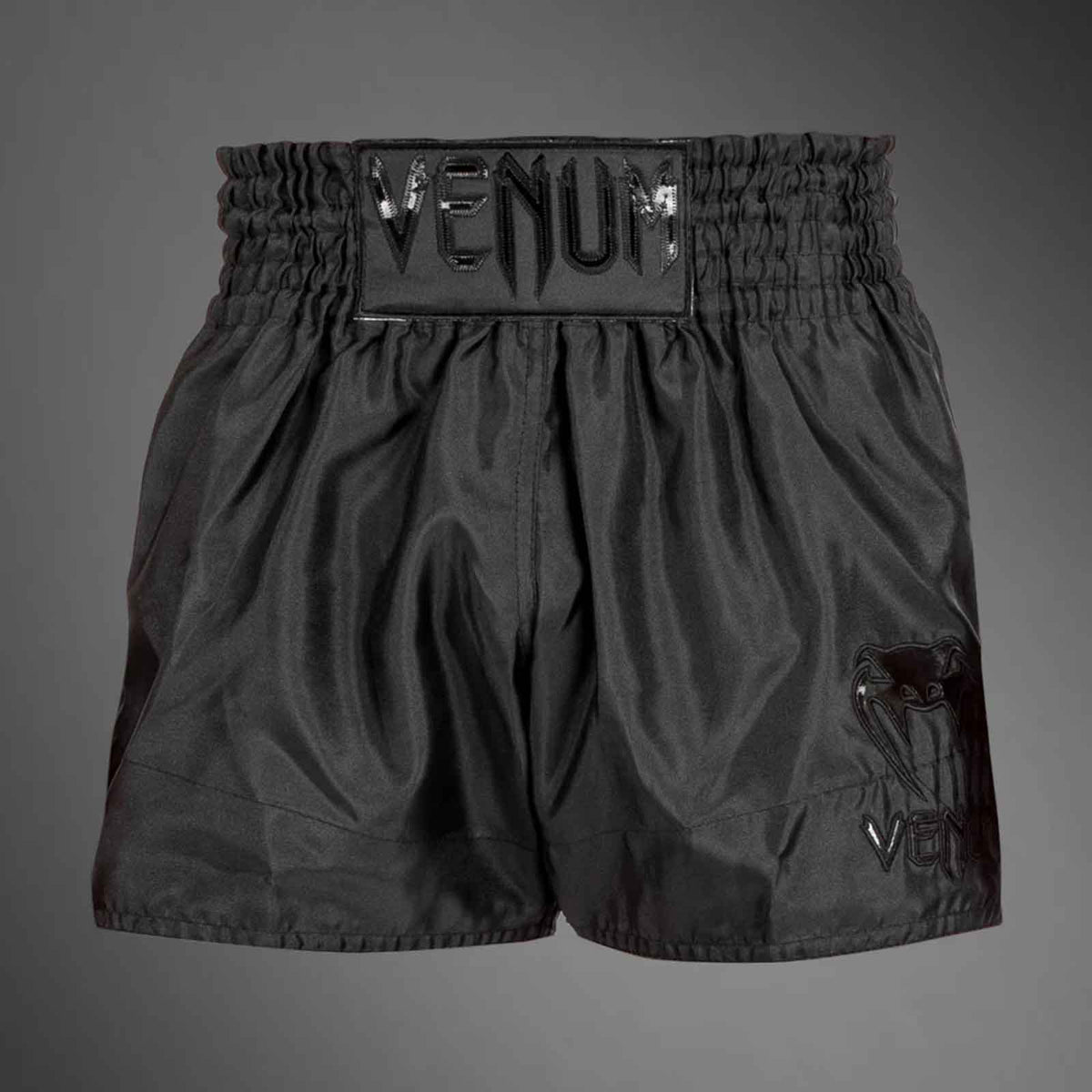 Muay Thai Shorts Black / Black Premium Kickboxing Training Fight Shorts