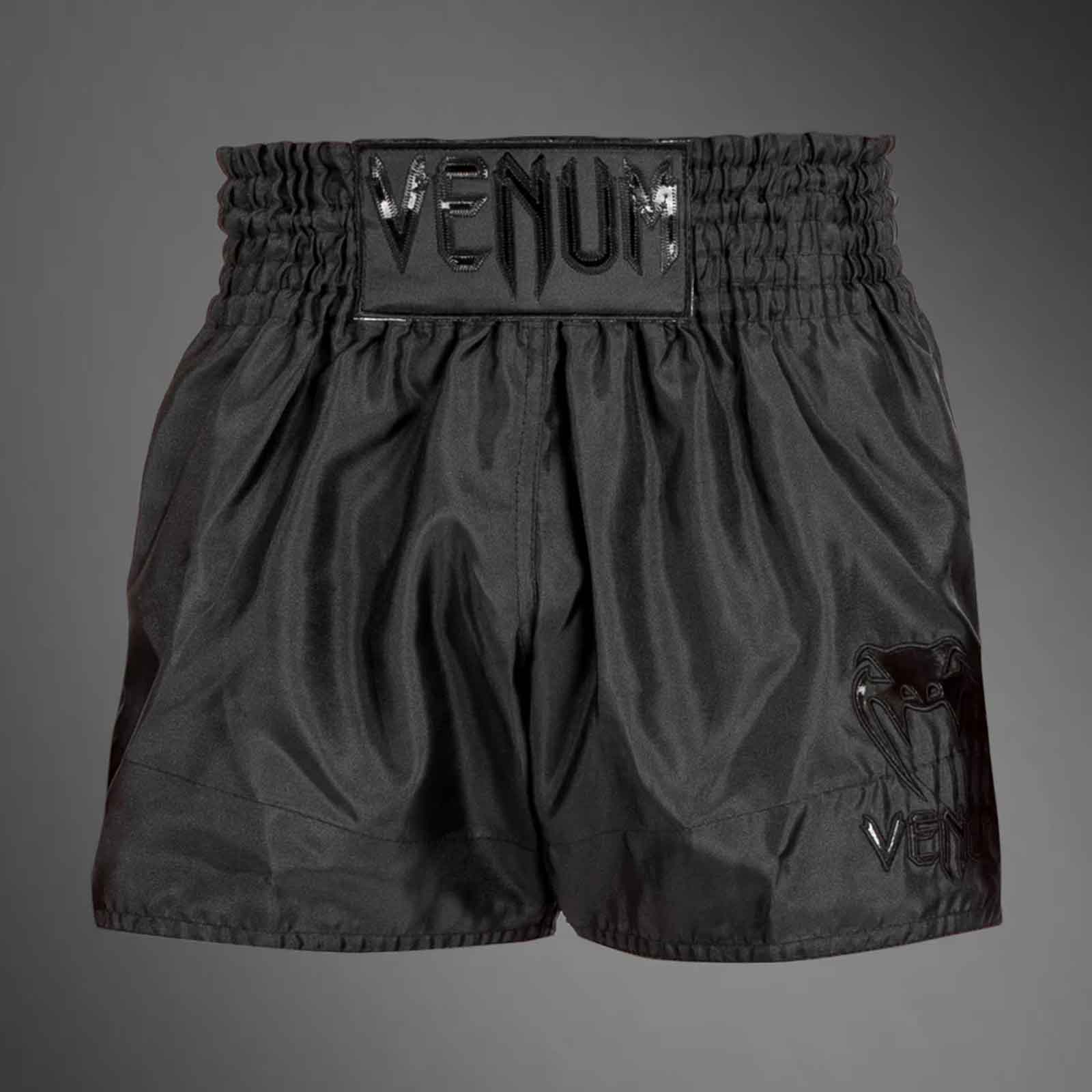 Muay Thai Shorts Black / Black Premium Kickboxing Training Fight Shorts