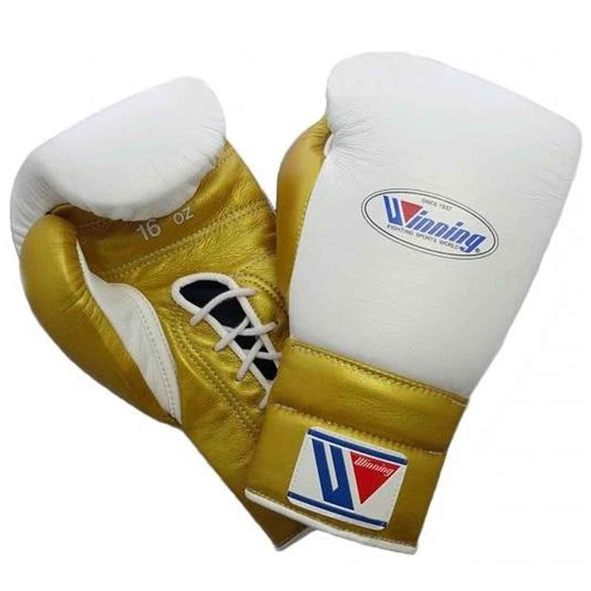 Winning White Gold Boxing Gloves Lace-Up – Handmade Premium Training Gloves