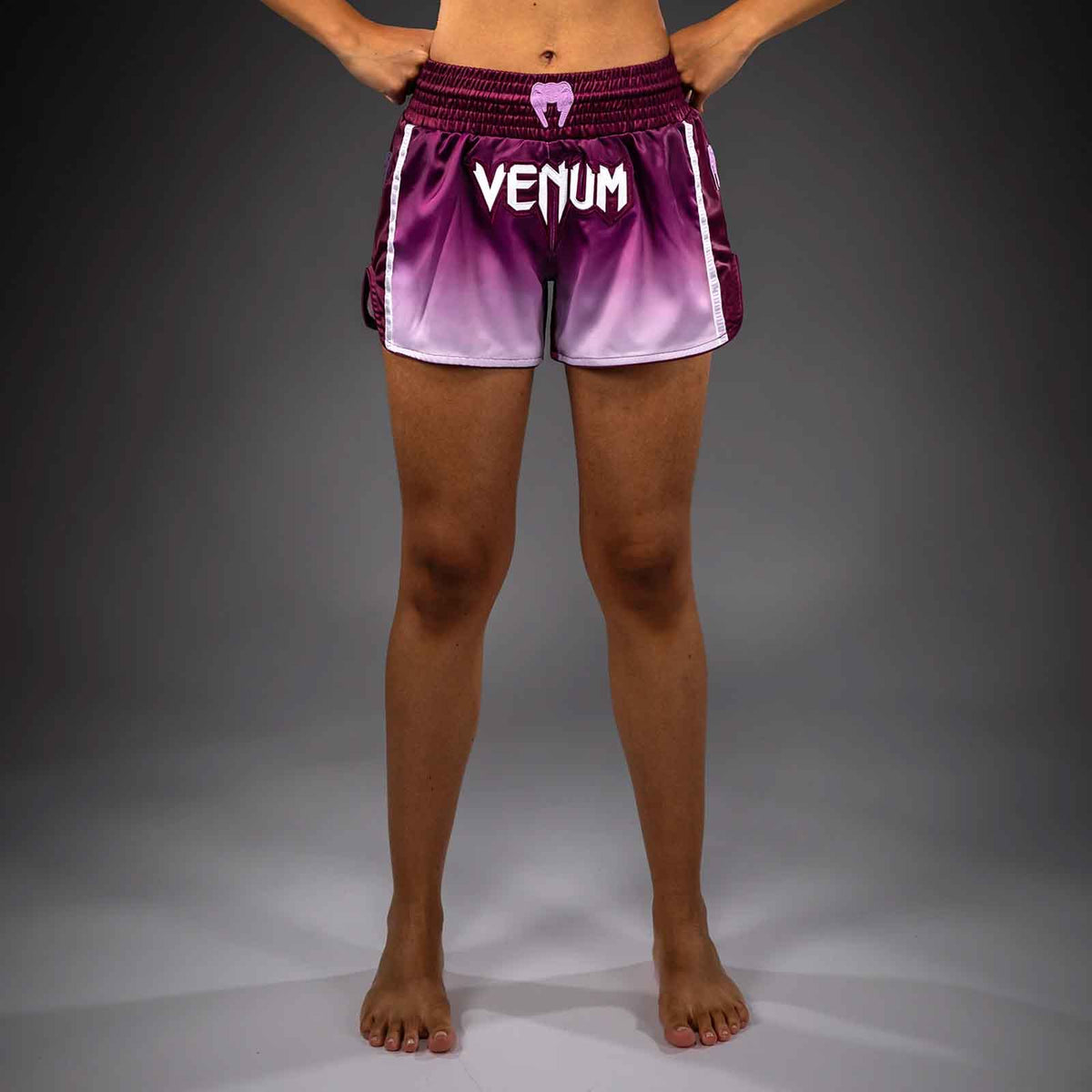 Muay Thai Shorts Plum/White Premium Kickboxing Training Fight Shorts