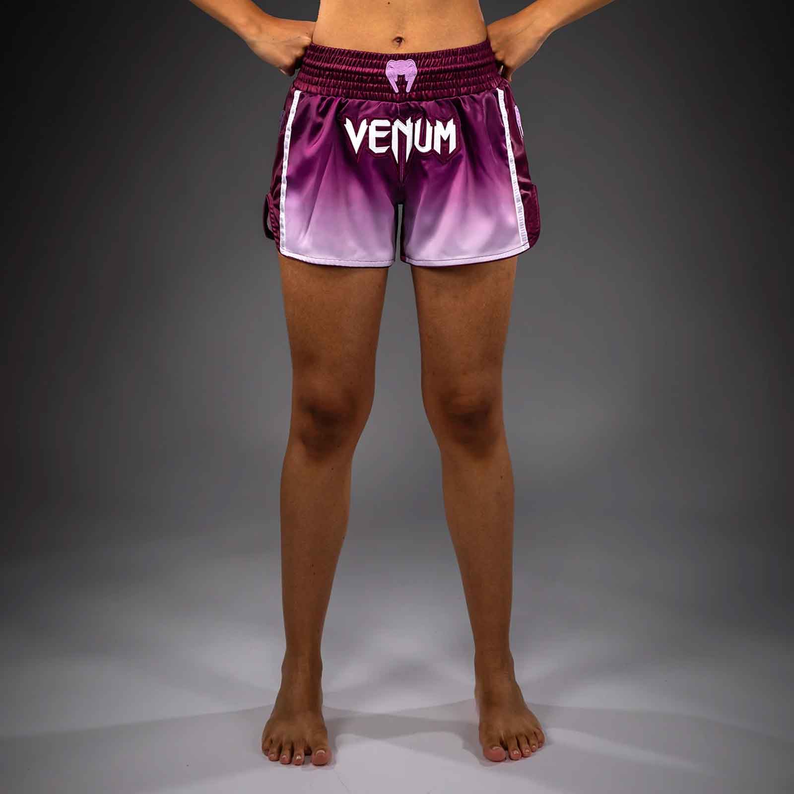 Muay Thai Shorts Plum/White Premium Kickboxing Training Fight Shorts