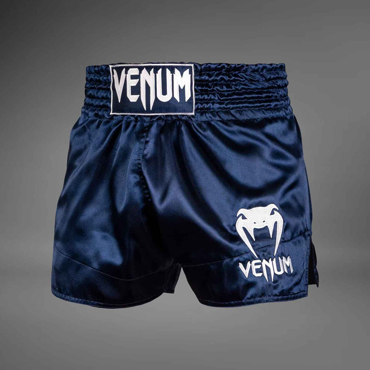 Muay Thai Shorts Navy Blue/White Premium Kickboxing Training Fight Shorts