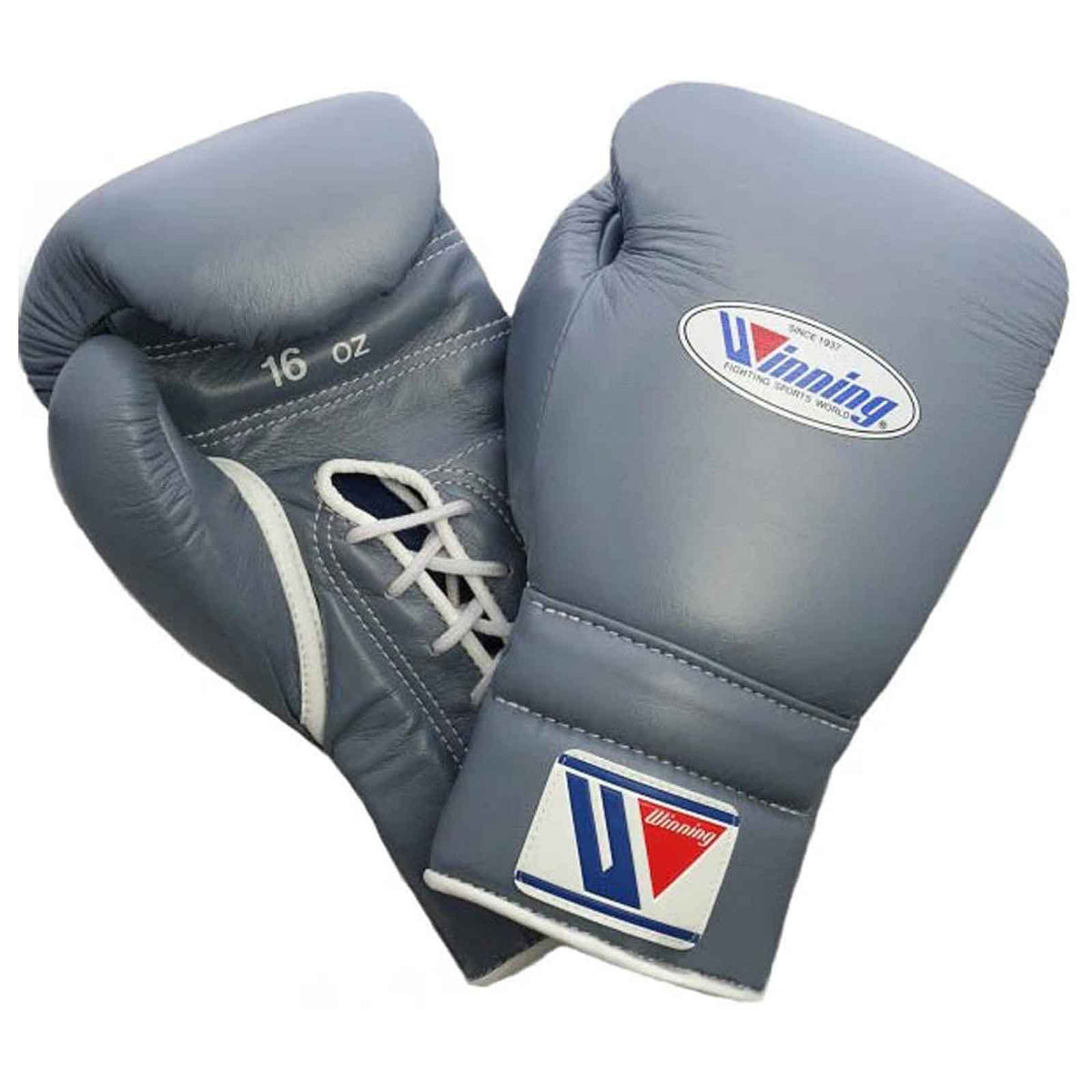 Winning Leather Boxing Gloves Gray Lace-Up – Professional Combat Gear
