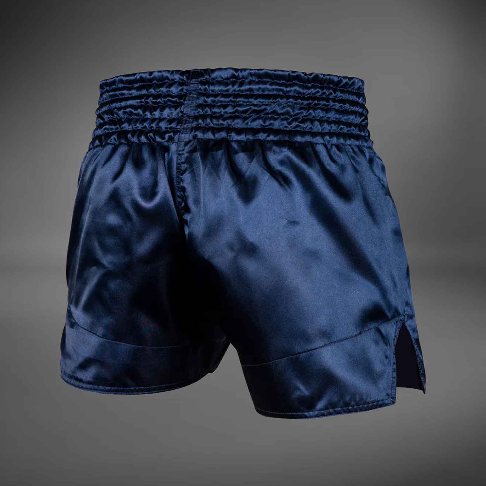Muay Thai Shorts Navy Blue/White Premium Kickboxing Training Fight Shorts