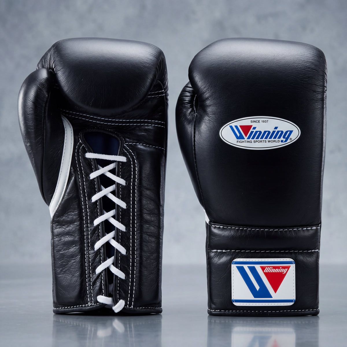 Winning Lace-Up Boxing Gloves Black for Training and Sparring