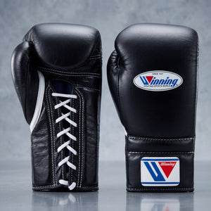 Winning Lace-Up Boxing Gloves Black for Training and Sparring