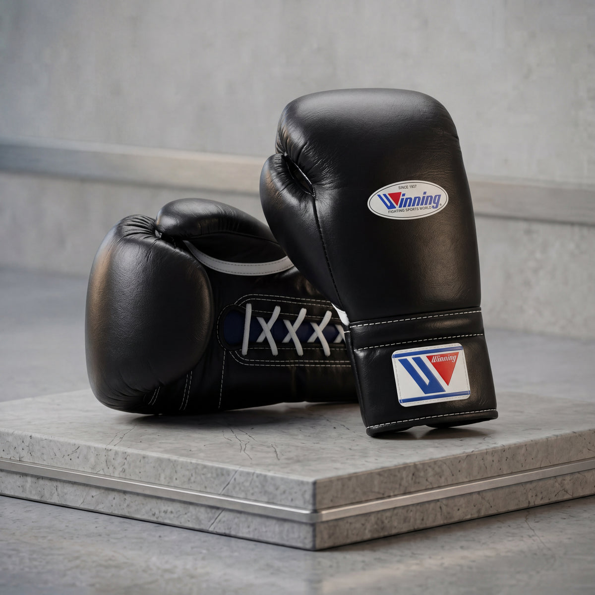 Winning Lace-Up Boxing Gloves Black for Training and Sparring