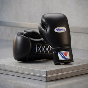 Winning Lace-Up Boxing Gloves Black for Training and Sparring